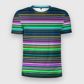 Мужская футболка 3D Slim с принтом Яркие неоновые тонкие полосы в Екатеринбурге, 100% полиэстер с улучшенными характеристиками | приталенный силуэт, круглая горловина, широкие плечи, сужается к линии бедра | neon stripes | stripes | в полоску | неоновые полосы | полосатый узор