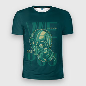 Мужская футболка 3D Slim с принтом А ты инопланетянин в Курске, 100% полиэстер с улучшенными характеристиками | приталенный силуэт, круглая горловина, широкие плечи, сужается к линии бедра | alien | зеленый человечек | инопланетянин | нло | пришелец | существо