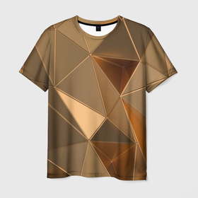 Мужская футболка 3D с принтом Золотые 3D треугольники в Екатеринбурге, 100% полиэфир | прямой крой, круглый вырез горловины, длина до линии бедер | 3d | 3д | abstract | art | digital | gold | illusion | metal | shiny | абстрактный | арт | блеск | блестящий | золотая | золото | золотой | иллюзия | металл | металлический | треугольник | трехмерная | трехмерное | трехмерный