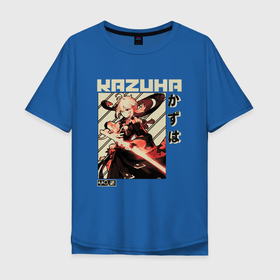 Мужская футболка хлопок Oversize с принтом kazuha геншин в Петрозаводске, 100% хлопок | свободный крой, круглый ворот, “спинка” длиннее передней части | genshin impact | kaedehara kazuha | kazuha | геншин импакт | кейа | лиза | сян лин