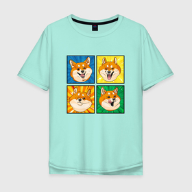 Мужская футболка хлопок Oversize с принтом Pop Shib Art , 100% хлопок | свободный крой, круглый ворот, “спинка” длиннее передней части | dog | popart | shiba | shiba inu | сиба | сиба ину | японская собака