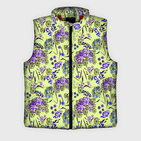 Мужской жилет утепленный 3D с принтом Фиолетовые цветы на зеленом фоне в Петрозаводске,  |  | floral pattern | green | зеленый | фиолетовый | цветочный узор