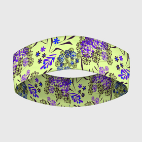 Повязка на голову 3D с принтом Фиолетовые цветы на зеленом фоне в Екатеринбурге,  |  | floral pattern | green | зеленый | фиолетовый | цветочный узор