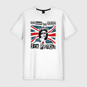 Мужская футболка хлопок Slim с принтом Sex Pistols   God Save The Queen , 92% хлопок, 8% лайкра | приталенный силуэт, круглый вырез ворота, длина до линии бедра, короткий рукав | god save the queen | группа | джонни роттен | музыка | панк | панк рок | панк рок группа | рок | рок группа
