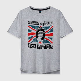 Мужская футболка хлопок Oversize с принтом Sex Pistols   God Save The Queen в Тюмени, 100% хлопок | свободный крой, круглый ворот, “спинка” длиннее передней части | god save the queen | группа | джонни роттен | музыка | панк | панк рок | панк рок группа | рок | рок группа