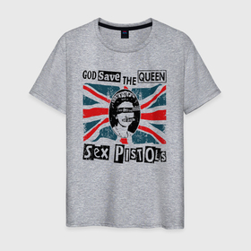 Мужская футболка хлопок с принтом Sex Pistols   God Save The Queen в Курске, 100% хлопок | прямой крой, круглый вырез горловины, длина до линии бедер, слегка спущенное плечо. | god save the queen | группа | джонни роттен | музыка | панк | панк рок | панк рок группа | рок | рок группа