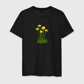 Мужская футболка хлопок с принтом Одуванчик жёлтый в Тюмени, 100% хлопок | прямой крой, круглый вырез горловины, длина до линии бедер, слегка спущенное плечо. | весенний цветок | весна | жёлтые цветы | лето | одуванчик | одуванчик жёлтый