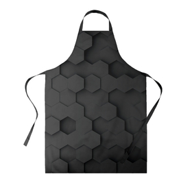 Фартук 3D с принтом Чёрные 3D пластины   black 3d plates   плиты в Кировске, 100% полиэстер | общий размер — 65 х 85 см, ширина нагрудника — 26 см, горловина — 53 см, длина завязок — 54 см, общий обхват в поясе — 173 см. Принт на завязках и на горловине наносится с двух сторон, на основной части фартука — только с внешней стороны | black 3d plates | carbon | hexagon | hexagonal | гексагон | геометрия | карбон | корбон | текстура | текстура гексагон | текстура карбон | черные 3д пластины | черные плиты | черные шестиугольники | шестиугольники