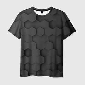 Мужская футболка 3D с принтом Чёрные 3D пластины   black 3d plates   плиты в Петрозаводске, 100% полиэфир | прямой крой, круглый вырез горловины, длина до линии бедер | black 3d plates | carbon | hexagon | hexagonal | гексагон | геометрия | карбон | корбон | текстура | текстура гексагон | текстура карбон | черные 3д пластины | черные плиты | черные шестиугольники | шестиугольники