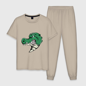 Мужская пижама хлопок с принтом Злой Крокодил , 100% хлопок | брюки и футболка прямого кроя, без карманов, на брюках мягкая резинка на поясе и по низу штанин
 | animals | crocodile | аллигатор | вода | годзилла | джунгли | динозавр | дракон | животные | зубы | крокодил | природа | хищник