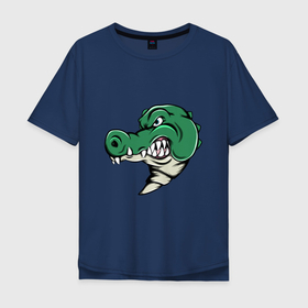 Мужская футболка хлопок Oversize с принтом Злой Крокодил в Кировске, 100% хлопок | свободный крой, круглый ворот, “спинка” длиннее передней части | animals | crocodile | аллигатор | вода | годзилла | джунгли | динозавр | дракон | животные | зубы | крокодил | природа | хищник