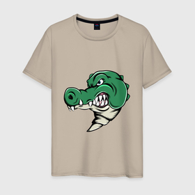 Мужская футболка хлопок с принтом Злой Крокодил в Курске, 100% хлопок | прямой крой, круглый вырез горловины, длина до линии бедер, слегка спущенное плечо. | Тематика изображения на принте: animals | crocodile | аллигатор | вода | годзилла | джунгли | динозавр | дракон | животные | зубы | крокодил | природа | хищник