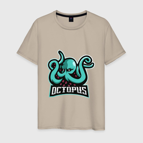Мужская футболка хлопок с принтом Octopus Style в Петрозаводске, 100% хлопок | прямой крой, круглый вырез горловины, длина до линии бедер, слегка спущенное плечо. | Тематика изображения на принте: ocean | octopus | sea | животные | клад | моллюск | море | океан | омар | осьминог | пират | рыба | спрут | щупальца