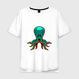 Мужская футболка хлопок Oversize с принтом Осьминог   Octopus в Тюмени, 100% хлопок | свободный крой, круглый ворот, “спинка” длиннее передней части | ocean | octopus | sea | животные | клад | моллюск | море | океан | омар | осьминог | пират | рыба | сокровища | спрут | сундук | щупальца