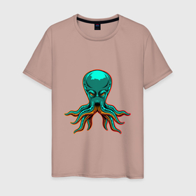 Мужская футболка хлопок с принтом Осьминог   Octopus в Тюмени, 100% хлопок | прямой крой, круглый вырез горловины, длина до линии бедер, слегка спущенное плечо. | ocean | octopus | sea | животные | клад | моллюск | море | океан | омар | осьминог | пират | рыба | сокровища | спрут | сундук | щупальца