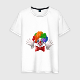 Мужская футболка хлопок с принтом POSITIVE CLOWN в Екатеринбурге, 100% хлопок | прямой крой, круглый вырез горловины, длина до линии бедер, слегка спущенное плечо. | веселый | клоун | милый | позитивный | смешной | счастливый | улыбка | цирк
