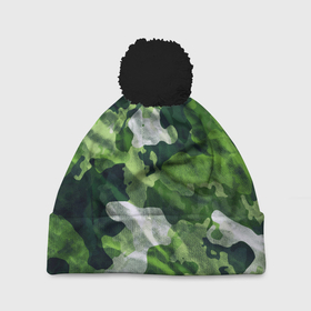 Шапка 3D c помпоном с принтом Camouflage   Pattern   Камуфляж   Паттерн , 100% полиэстер | универсальный размер, печать по всей поверхности изделия | abstraction | camouflage | fashion | pattern | абстракция | камуфляж | мода | паттерн