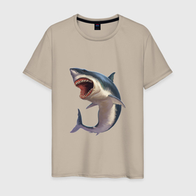 Мужская футболка хлопок с принтом SEA PREDATOR в Курске, 100% хлопок | прямой крой, круглый вырез горловины, длина до линии бедер, слегка спущенное плечо. | вода | животное | зубы | море | океан | опасный | подводный | природа | рыба | синий | хищник | челюсти