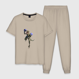 Мужская пижама хлопок с принтом DINOSAUR BOXER , 100% хлопок | брюки и футболка прямого кроя, без карманов, на брюках мягкая резинка на поясе и по низу штанин
 | боец | бокс | боксер | животное | забавный | тираннозавр