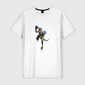 Мужская футболка хлопок Slim с принтом DINOSAUR BOXER в Тюмени, 92% хлопок, 8% лайкра | приталенный силуэт, круглый вырез ворота, длина до линии бедра, короткий рукав | боец | бокс | боксер | животное | забавный | тираннозавр