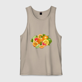 Мужская майка хлопок с принтом CITRUS FRUITS в Тюмени, 100% хлопок |  | Тематика изображения на принте: greyfruit | апельсин | еда | желтый | зеленый | лайм | лимоны | ломтик | оранжевый | разноцветный | свежий | тропический | фрукты | цитрусовые