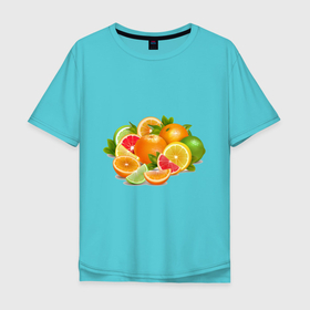 Мужская футболка хлопок Oversize с принтом CITRUS FRUITS , 100% хлопок | свободный крой, круглый ворот, “спинка” длиннее передней части | greyfruit | апельсин | еда | желтый | зеленый | лайм | лимоны | ломтик | оранжевый | разноцветный | свежий | тропический | фрукты | цитрусовые