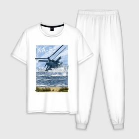 Мужская пижама хлопок с принтом Вертолет КА 52 в Тюмени, 100% хлопок | брюки и футболка прямого кроя, без карманов, на брюках мягкая резинка на поясе и по низу штанин
 | estorskihart | армия | вертолет | вертолеты россии | ка 52 | пилоты