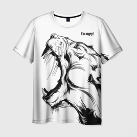 Мужская футболка 3D с принтом Im angry   Cougar в Новосибирске, 100% полиэфир | прямой крой, круглый вырез горловины, длина до линии бедер | angry | cougar | fangs | im angry | open mouth | predator | wild | дикая | злая | клыки | открытая пасть | пума | хищник | я в гневе