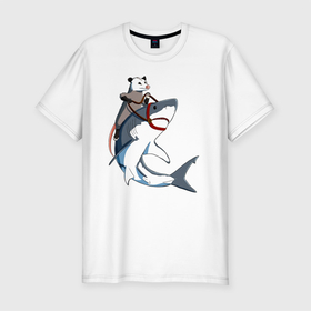 Мужская футболка хлопок Slim с принтом Опоссум верхом на акуле в Петрозаводске, 92% хлопок, 8% лайкра | приталенный силуэт, круглый вырез ворота, длина до линии бедра, короткий рукав | shark | акула | акулы | белая | катран | опоссум | рыба | селахия | тигровая | тупорылая | хищник | шарк