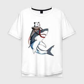 Мужская футболка хлопок Oversize с принтом Опоссум верхом на акуле в Санкт-Петербурге, 100% хлопок | свободный крой, круглый ворот, “спинка” длиннее передней части | shark | акула | акулы | белая | катран | опоссум | рыба | селахия | тигровая | тупорылая | хищник | шарк
