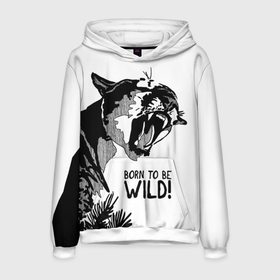 Мужская толстовка 3D с принтом Born to be wild Cougar в Белгороде, 100% полиэстер | двухслойный капюшон со шнурком для регулировки, мягкие манжеты на рукавах и по низу толстовки, спереди карман-кенгуру с мягким внутренним слоем. | Тематика изображения на принте: angry | born to be wild | cougar | fangs | open mouth | predator | wild | дикая | злая | клыки | открытая пасть | пума | рожден быть диким | хищник