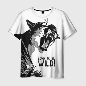 Мужская футболка 3D с принтом Born to be wild Cougar , 100% полиэфир | прямой крой, круглый вырез горловины, длина до линии бедер | angry | born to be wild | cougar | fangs | open mouth | predator | wild | дикая | злая | клыки | открытая пасть | пума | рожден быть диким | хищник