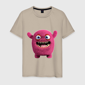 Мужская футболка хлопок с принтом FLUFFY COLORED MONSTER в Белгороде, 100% хлопок | прямой крой, круглый вырез горловины, длина до линии бедер, слегка спущенное плечо. | забавный | красный | милый | очаровательное | пушистый | существо | счастливый