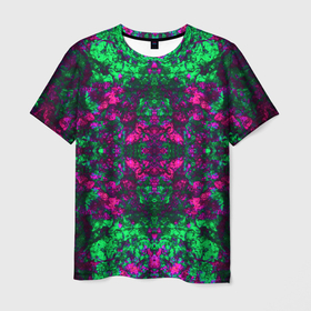 Мужская футболка 3D с принтом Абстрактный зелено малиновый симметричный узор в Курске, 100% полиэфир | прямой крой, круглый вырез горловины, длина до линии бедер | marble | marble texture | pattern | абстрактный узор | зеленый | малиновый | мраморный