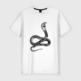 Мужская футболка хлопок Slim с принтом Кобра | Cobra в Новосибирске, 92% хлопок, 8% лайкра | приталенный силуэт, круглый вырез ворота, длина до линии бедра, короткий рукав | cobra | reptile | snake | змея | кобра