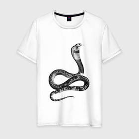 Мужская футболка хлопок с принтом Кобра | Cobra в Петрозаводске, 100% хлопок | прямой крой, круглый вырез горловины, длина до линии бедер, слегка спущенное плечо. | Тематика изображения на принте: cobra | reptile | snake | змея | кобра