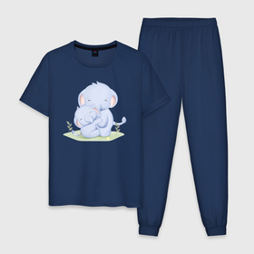 Мужская пижама хлопок с принтом Милые Слонята в Курске, 100% хлопок | брюки и футболка прямого кроя, без карманов, на брюках мягкая резинка на поясе и по низу штанин
 | animals | beast | cute | животные | звери | милый | слон | слонёнок