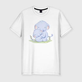 Мужская футболка хлопок Slim с принтом Милые Слонята в Курске, 92% хлопок, 8% лайкра | приталенный силуэт, круглый вырез ворота, длина до линии бедра, короткий рукав | animals | beast | cute | животные | звери | милый | слон | слонёнок