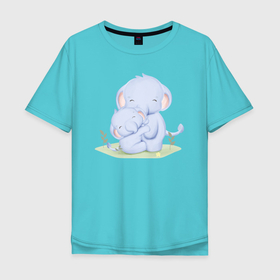 Мужская футболка хлопок Oversize с принтом Милые Слонята в Курске, 100% хлопок | свободный крой, круглый ворот, “спинка” длиннее передней части | animals | beast | cute | животные | звери | милый | слон | слонёнок