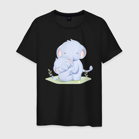 Мужская футболка хлопок с принтом Милые Слонята в Курске, 100% хлопок | прямой крой, круглый вырез горловины, длина до линии бедер, слегка спущенное плечо. | animals | beast | cute | животные | звери | милый | слон | слонёнок