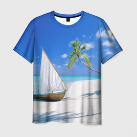 Мужская футболка 3D с принтом island of hawaii в Белгороде, 100% полиэфир | прямой крой, круглый вырез горловины, длина до линии бедер | белый песок | остров | пальмы | песок | пляж | ростислав удача
