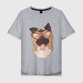 Мужская футболка хлопок Oversize с принтом довольный пес с высунутым языком в Тюмени, 100% хлопок | свободный крой, круглый ворот, “спинка” длиннее передней части | довольный | довольный пес | пес | с высунутым языком | собака | собачка