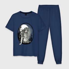 Мужская пижама хлопок с принтом Сексуальная девушка зомби с чупа чупсом в Новосибирске, 100% хлопок | брюки и футболка прямого кроя, без карманов, на брюках мягкая резинка на поясе и по низу штанин
 | Тематика изображения на принте: девушка | зомби | сосачка | чупа чупс