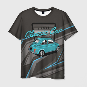 Мужская футболка 3D с принтом Classic blue retro  car в Санкт-Петербурге, 100% полиэфир | прямой крой, круглый вырез горловины, длина до линии бедер | авто | автомобиль | классика | машина
