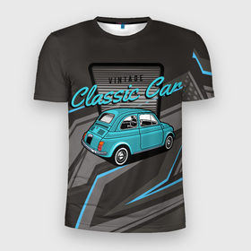 Мужская футболка 3D Slim с принтом Classic blue retro  car в Екатеринбурге, 100% полиэстер с улучшенными характеристиками | приталенный силуэт, круглая горловина, широкие плечи, сужается к линии бедра | авто | автомобиль | классика | машина