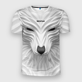 Мужская футболка 3D Slim с принтом Волк белый   с надписью в Новосибирске, 100% полиэстер с улучшенными характеристиками | приталенный силуэт, круглая горловина, широкие плечи, сужается к линии бедра | wolf | арт | белый | волк | волкодав | волкодиночка | волкособ | детские | добрый | животные | одинокий волк | рисунок | рок | серый | серый волк | собака | узор | узоры