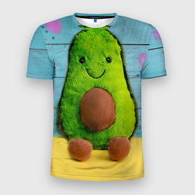 Мужская футболка 3D Slim с принтом avocado print в Тюмени, 100% полиэстер с улучшенными характеристиками | приталенный силуэт, круглая горловина, широкие плечи, сужается к линии бедра | Тематика изображения на принте: avocado | авокадо | классная | ростислав удача | сердечки | фрукты