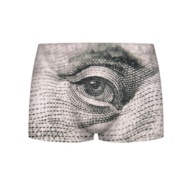 Мужские трусы 3D с принтом Глаз Бенджамина Франклина в Санкт-Петербурге, 50% хлопок, 50% полиэстер | классическая посадка, на поясе мягкая тканевая резинка | 100 долларов | банкнота | бенджамин франклин | глаз | деньги | доллар | купюра | макро | макросъемка | прикол