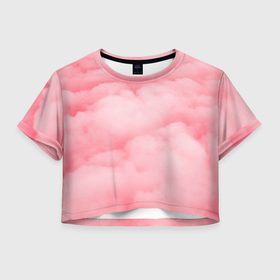 Женская футболка Crop-top 3D с принтом Розовые небеса в Санкт-Петербурге, 100% полиэстер | круглая горловина, длина футболки до линии талии, рукава с отворотами | для девочек | для девушек | небо | облока | облоко | розовый