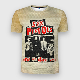 Мужская футболка 3D Slim с принтом We Dont Care   Sex Pistols в Тюмени, 100% полиэстер с улучшенными характеристиками | приталенный силуэт, круглая горловина, широкие плечи, сужается к линии бедра | Тематика изображения на принте: группа | джонни роттен | музыка | панк | панк рок | панк рок группа | рок | рок группа